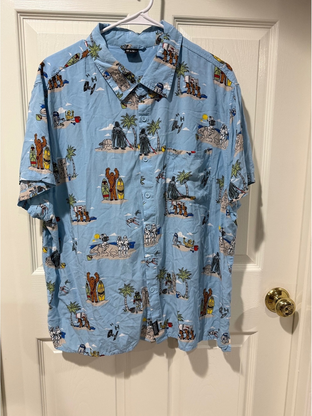 Star Wars Lucasfilm 2XL Hawaiian Button Up Shirt Blue Vacation - Picture 2 of 11